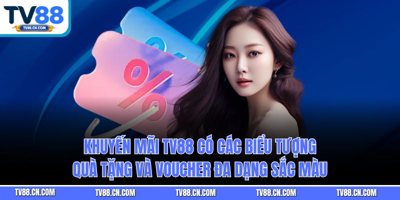 Khuyến mãi TV88 có các biểu tượng quà tặng và voucher đa dạng sắc màu